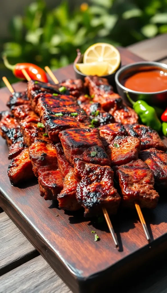 Skirt Steak Skewers with Spicy Marinade