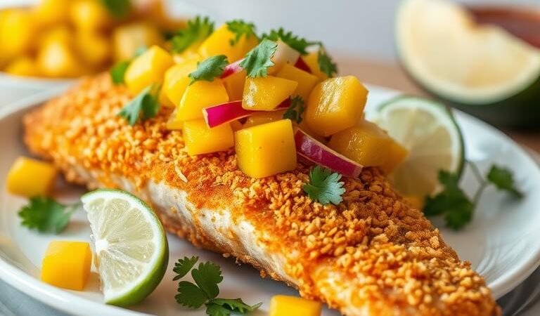 Crispy Coconut-Curry Fish with Mango Salsa