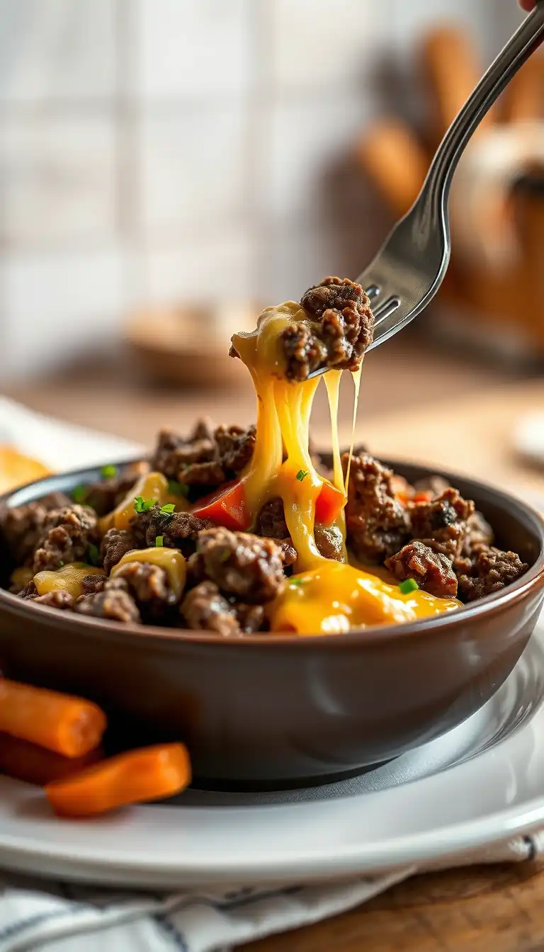 Ground Beef Philly Cheesesteak Bowl Recipe (Easy, Cheesy & Low-Carb Friendly)