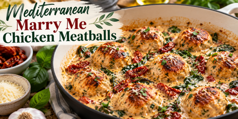 Mediterranean Marry Me Chicken Meatballs in creamy sun-dried tomato Parmesan sauce