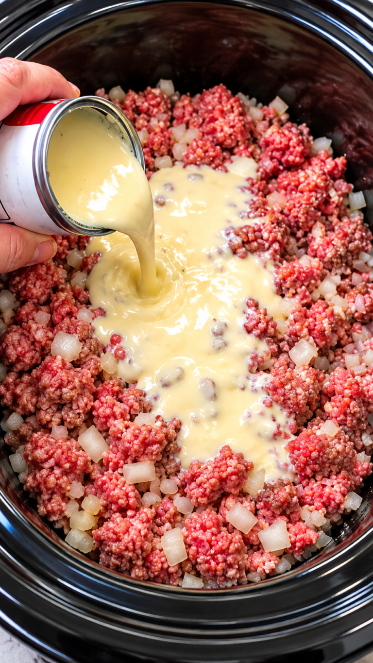 Slow Cooker Creamy Ground Beef and Onion