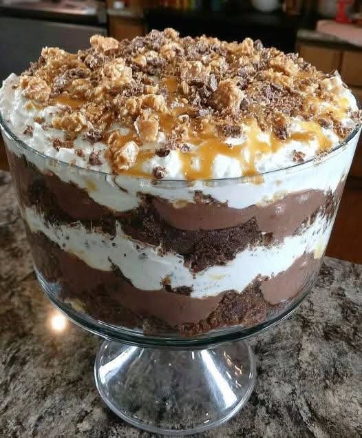 Chocolate Caramel Brownie Trifle with Toffee Crunch