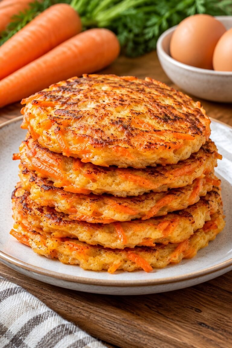 Carrot Pancakes made with grated carrots and eggs, served warm with a soft golden texture and simple healthy toppings