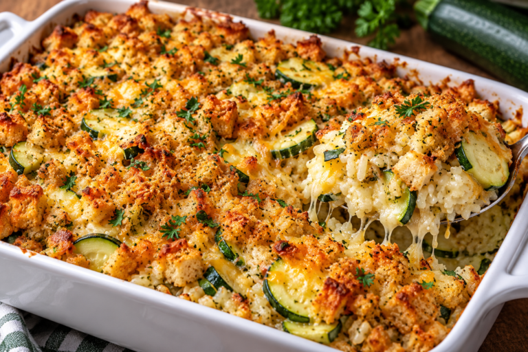 Zucchini Rice Casserole with Stuffing Mix