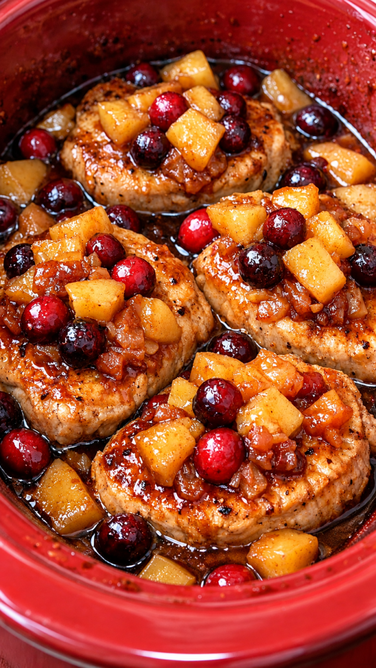 Slow Cooker Apple Cranberry Pork Chops – Tender, Juicy & Delicious