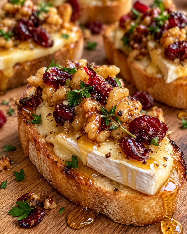 Honey Walnut Brie Crostini with Cranberries – Easy Elegant Appetizer