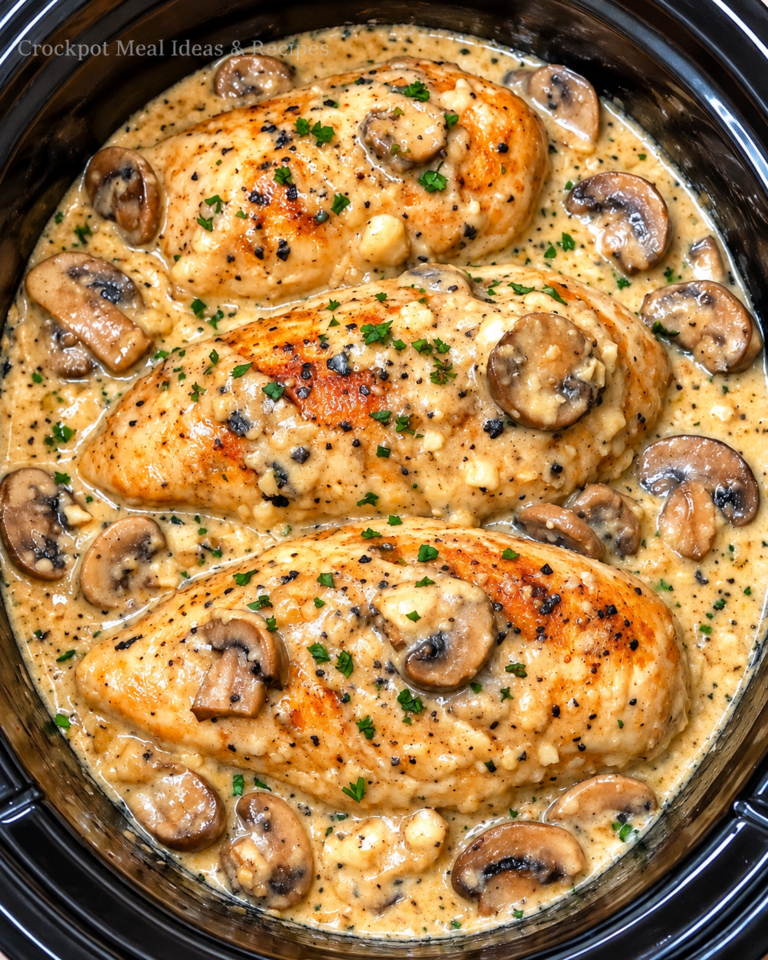 Slow Cooker Creamy Garlic Mushroom Chicken Recipe