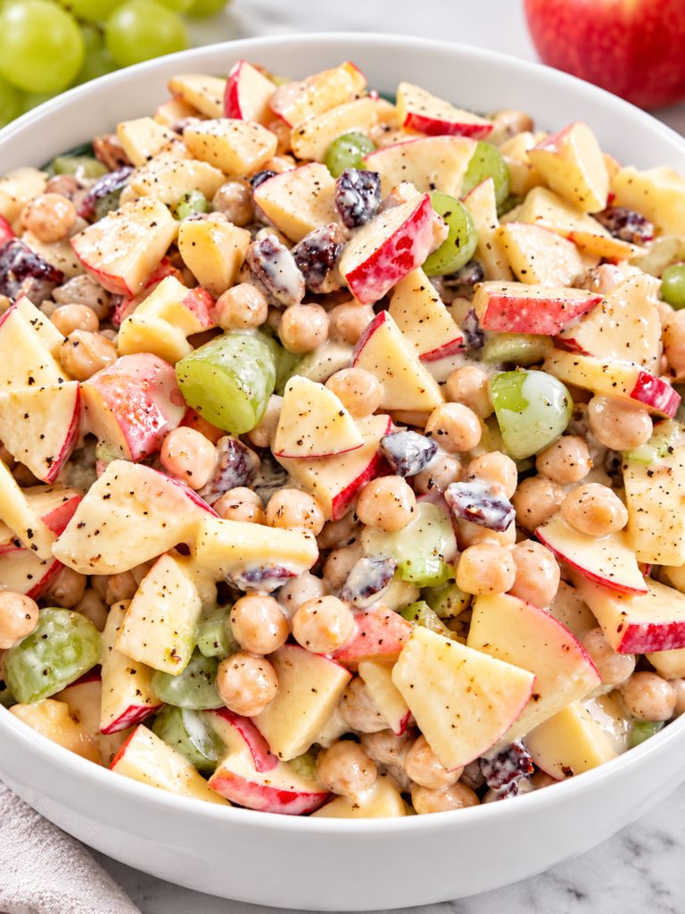Creamy Apple Chickpea Salad with Grapes and Cranberries