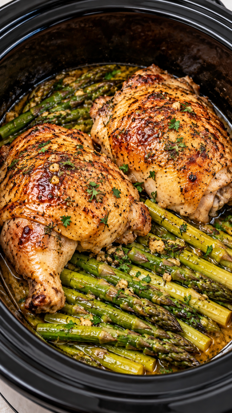 Slow Cooker Garlic Butter Chicken & Asparagus