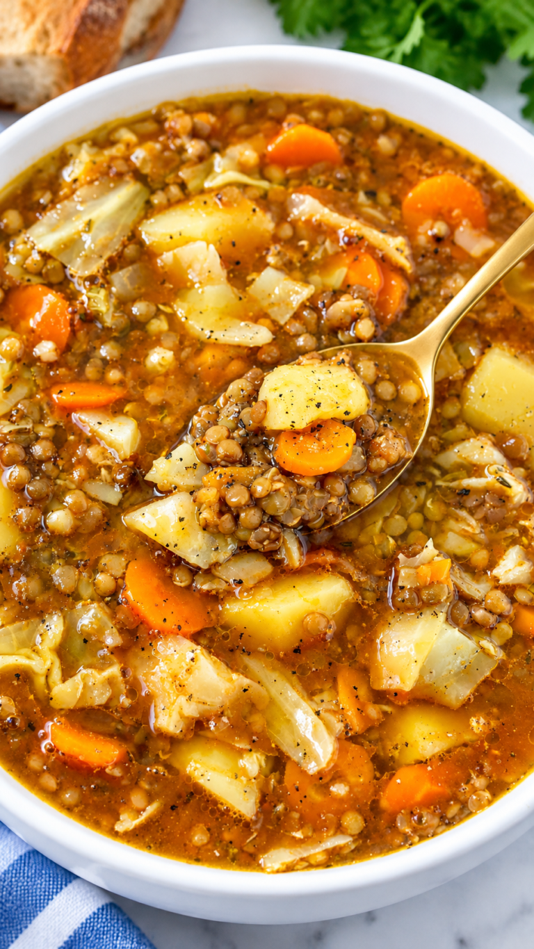 Mediterranean Lentil Cabbage Soup 