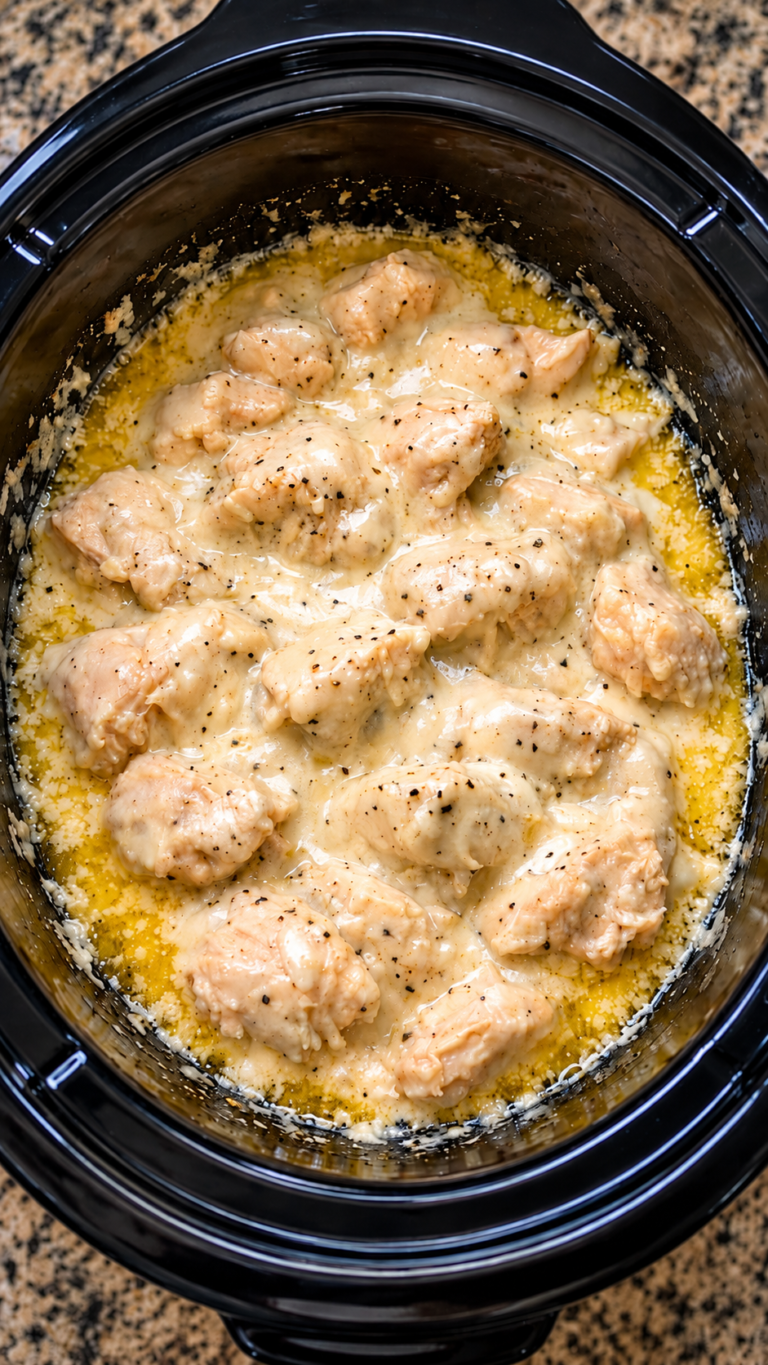 Slow Cooker Creamy Garlic Parmesan Chicken – Easy, Tender & Delicious Crockpot Dinner
