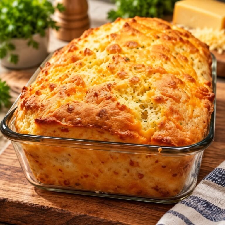Golden cheesy garlic herb bread baked in a glass loaf pan with melted cheese and herbs
