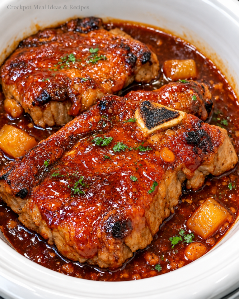 Slow Cooker Pineapple BBQ Pork Chops 