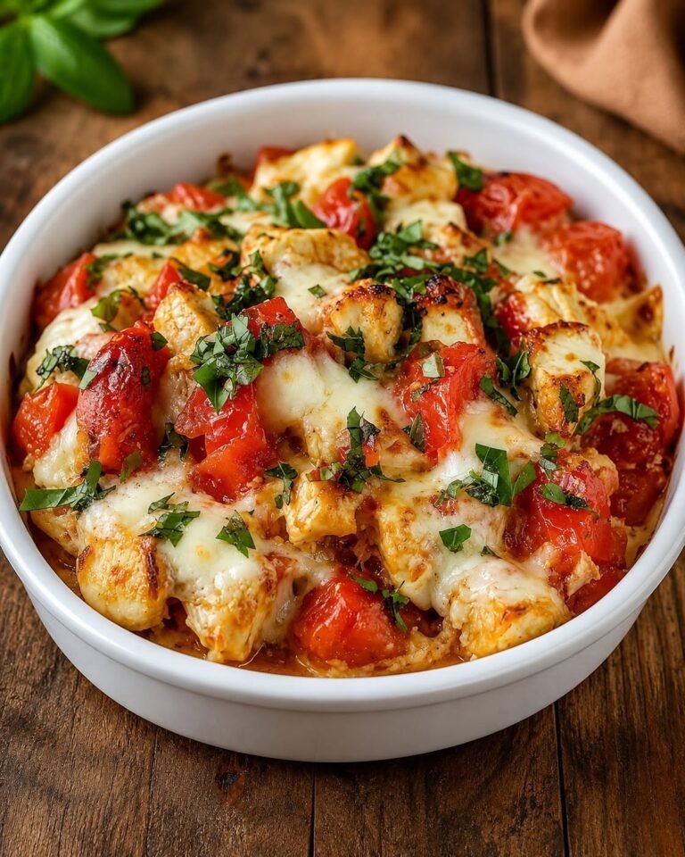 Make this easy Bruschetta Chicken Casserole with juicy chicken, fresh tomatoes, basil, and melted mozzarella. A delicious cheesy dinner in 45 minutes!