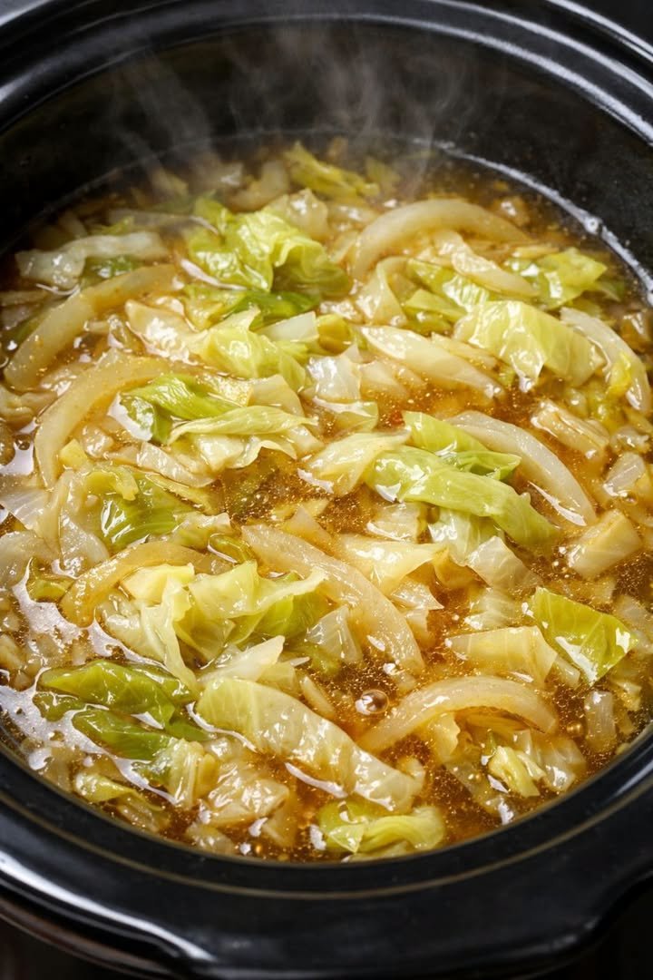 Slow Cooker Cabbage & Onion Soup with tender cabbage and onions in savory broth