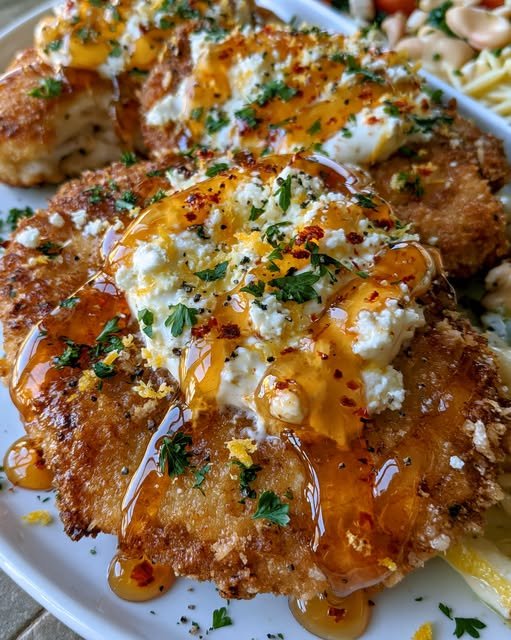 Crispy Hot Honey Feta Chicken Cutlets