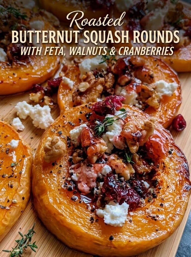 Roasted Butternut Squash Rounds with Feta, Walnuts & Cranberries