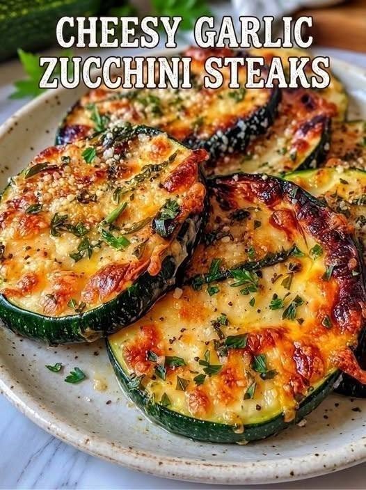 Cheesy Garlic Zucchini Steaks 