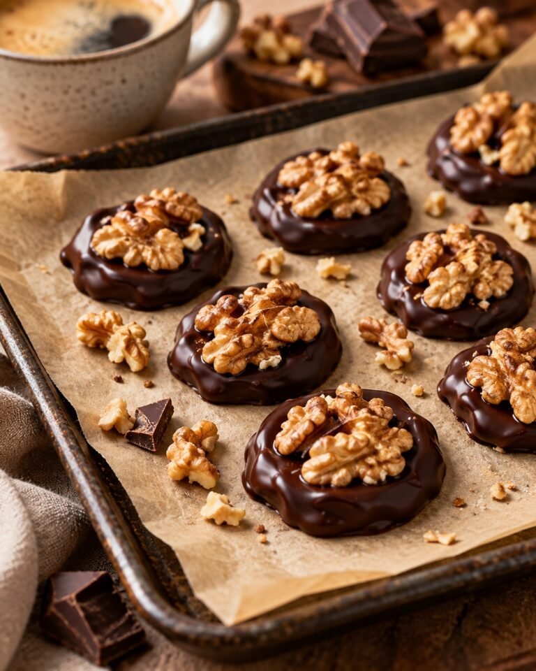Chocolate Walnut Bites made with dark chocolate and walnut halves