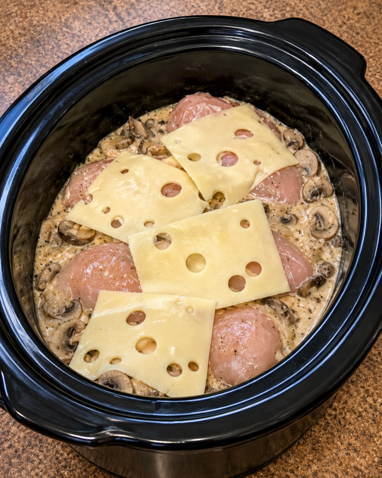 Slow Cooker Swiss Chicken with Creamy Mushroom Sauce