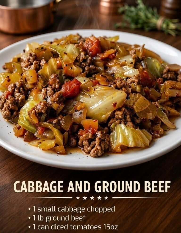 Cabbage Ground Beef with tender cabbage, savory ground beef, tomatoes, onions, garlic, and simple seasonings
