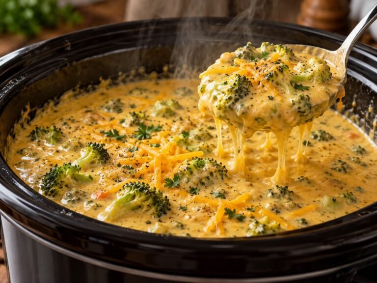 Crockpot Broccoli Cheddar Soup with broccoli, carrots, sharp cheddar, cream, and herbs
