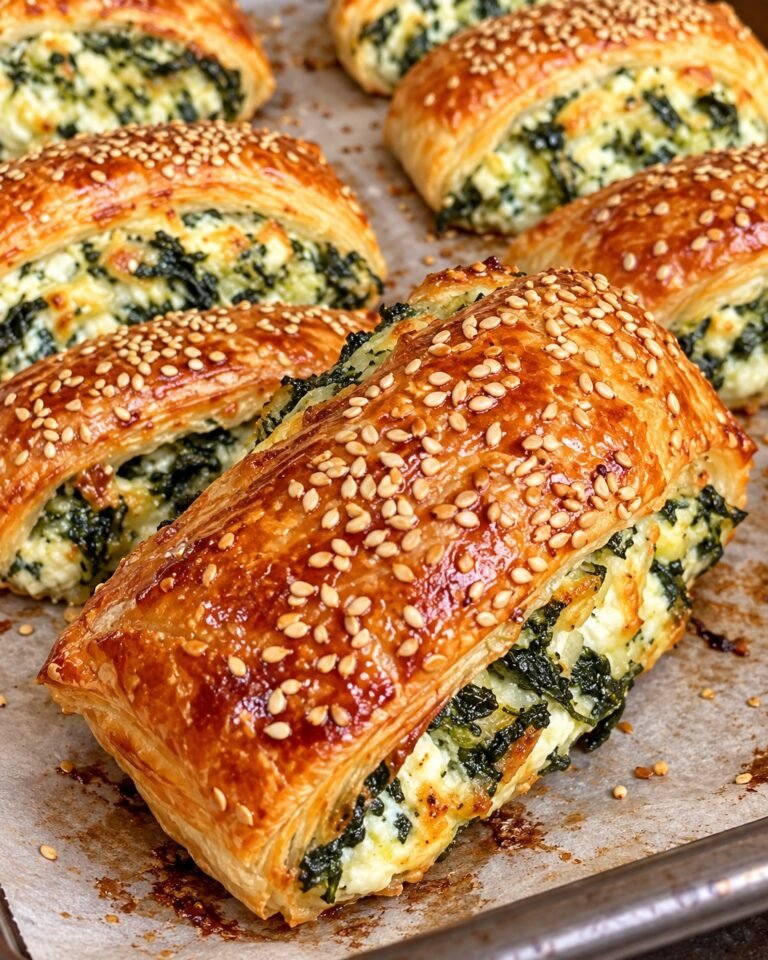 Spinach Feta Pastries with flaky puff pastry, spinach, feta cheese, herbs, and golden crispy layers