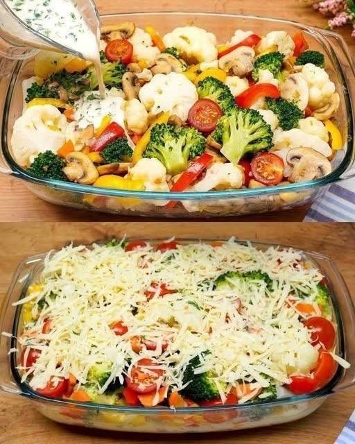 Cheesy Cauliflower & Broccoli Veggie Casserole