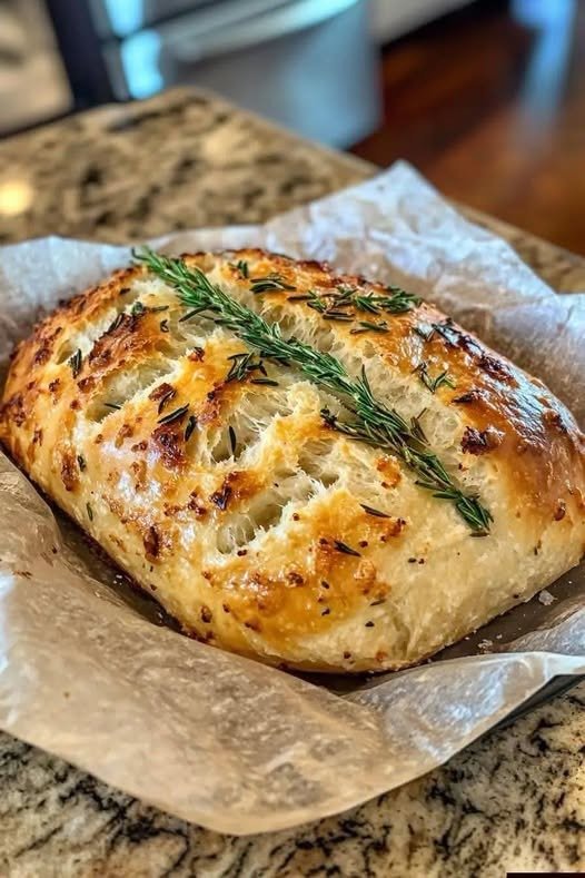 Rustic Rosemary Garlic No-Knead Bread