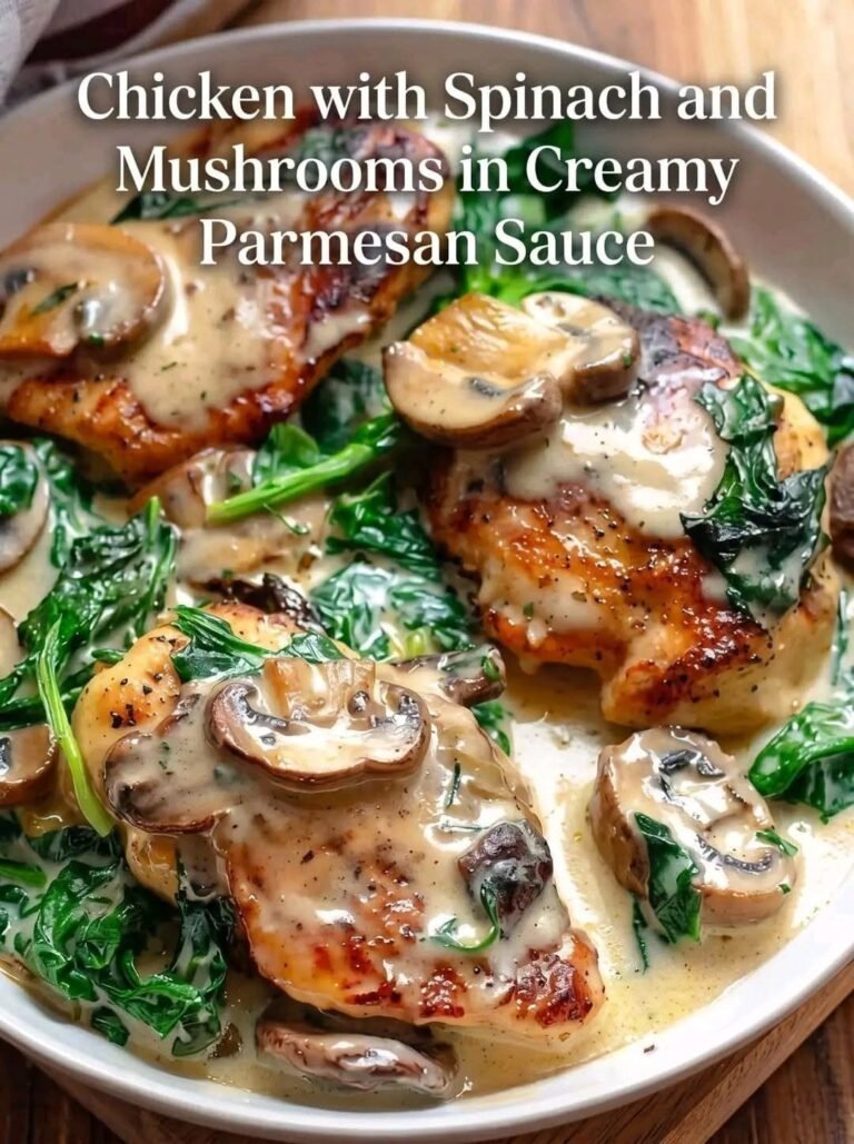 Chicken with Spinach and Mushrooms in Creamy Parmesan Sauce