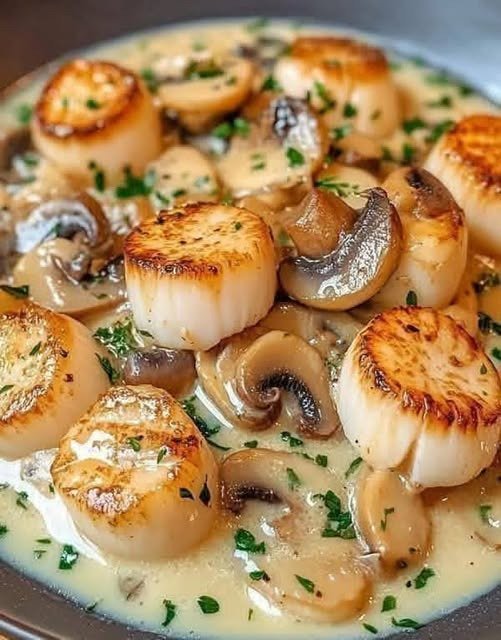 Seared Scallops with Creamy Mushrooms