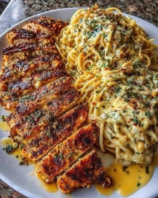 Garlic Parmesan Chicken Spaghetti in Spicy Three-Cheese Cajun Cream Sauce