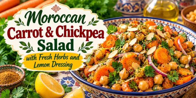 Moroccan Carrot Salad with chickpeas, fresh herbs, lemon dressing, cumin, and toasted almonds