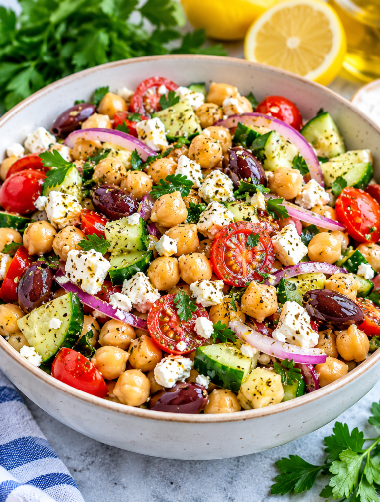 Greek Lemon Chickpea Salad with Feta 