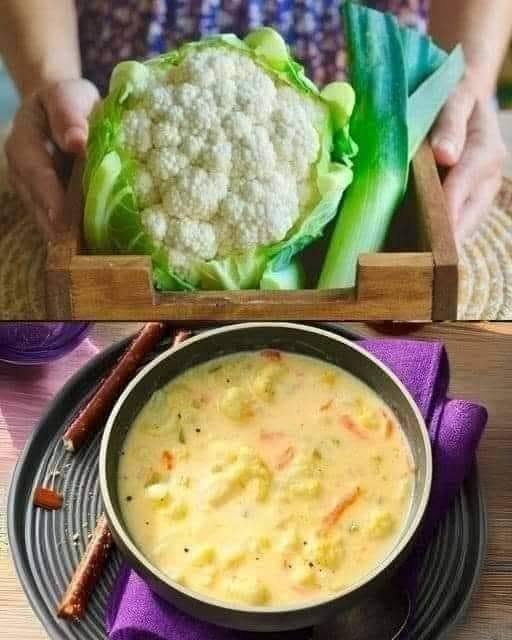 Cauliflower Vegetable Soup with cauliflower, potatoes, carrots, celery, herbs, and creamy broth