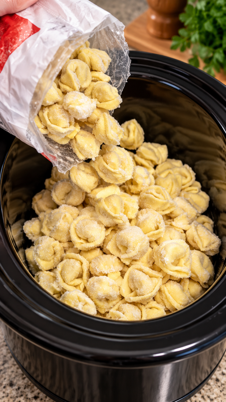       Easy Slow Cooker Cheese Tortellini