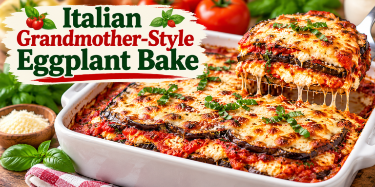 Italian Eggplant Bake with roasted eggplant, tomato sauce, ricotta, mozzarella, Parmesan, and fresh basil