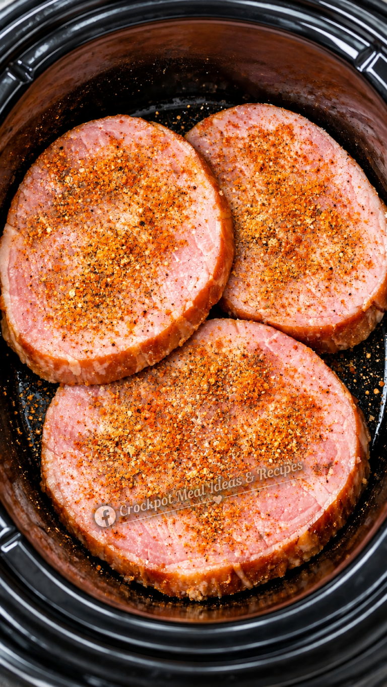    Slow Cooker Brown Sugar Glazed Ham Steaks
