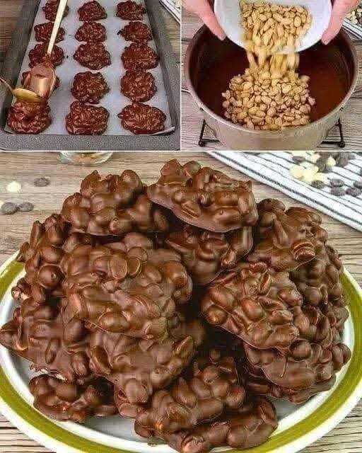 Chocolate Peanut Clusters with roasted peanuts, smooth chocolate, vanilla, and a touch of sea salt